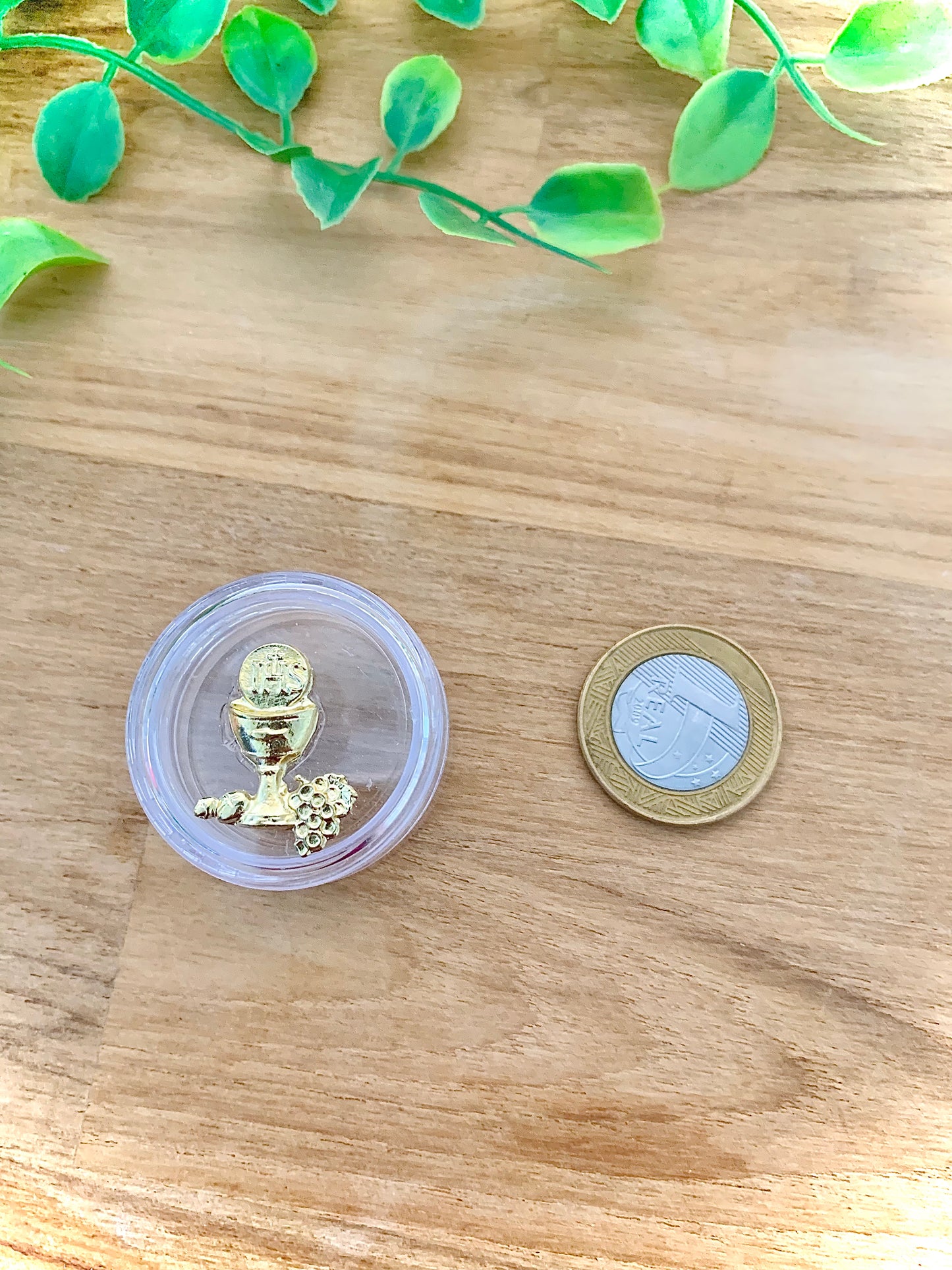 Porta mini-terço - Símbolo Hóstia - Dourado - Eucaristia