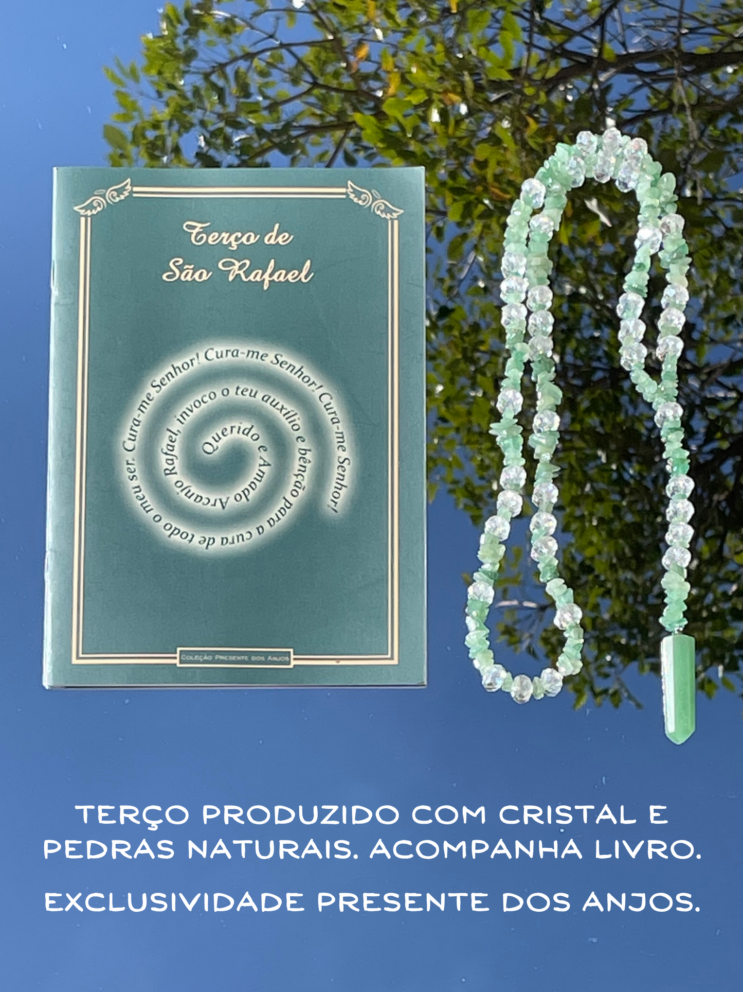 Terço de São Rafael em cristal com pedra natural