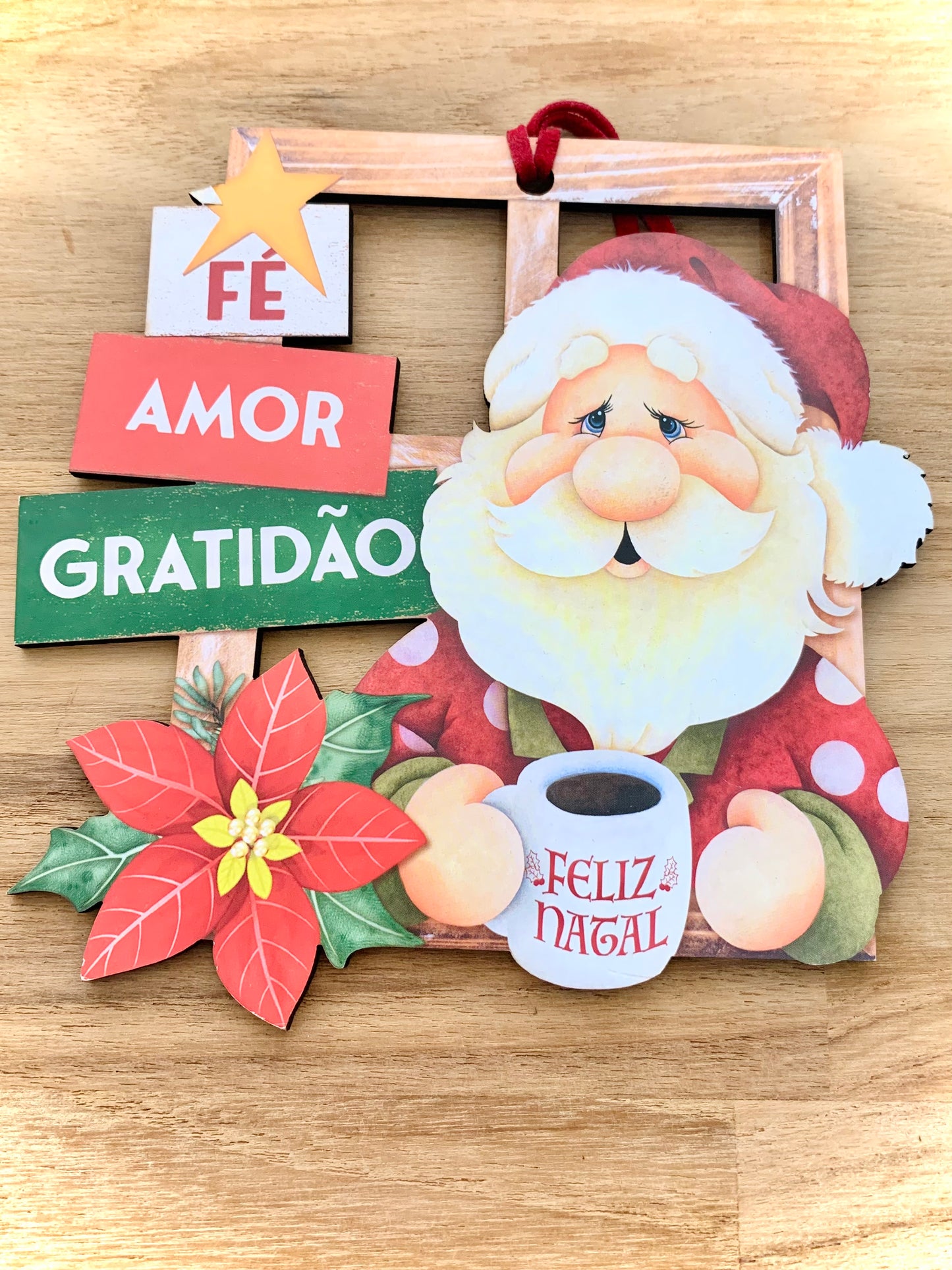 Tag MDF "Fé, Amor Gratidão" - Papai Noel